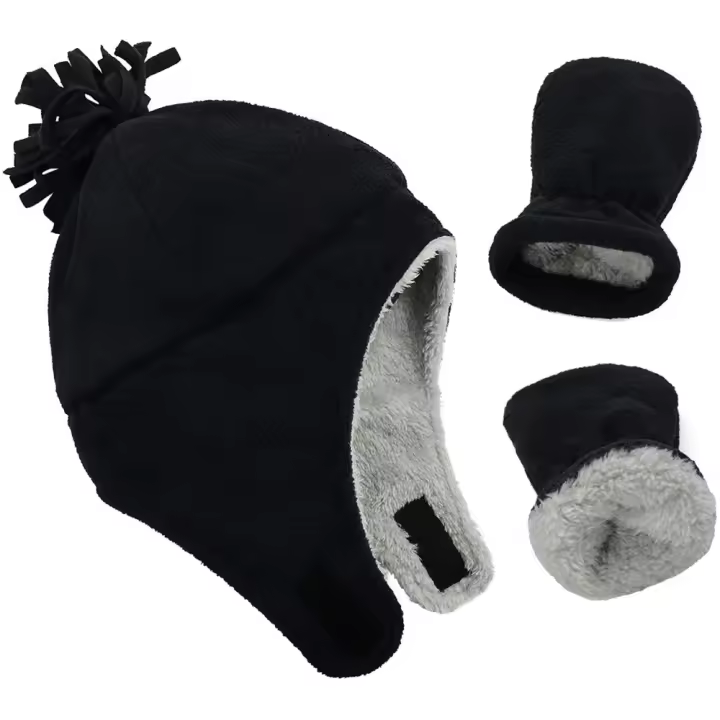 Conjunto de gorros y guantes de invierno para bebé y niño, gorro Polar cálido con orejeras - 1
