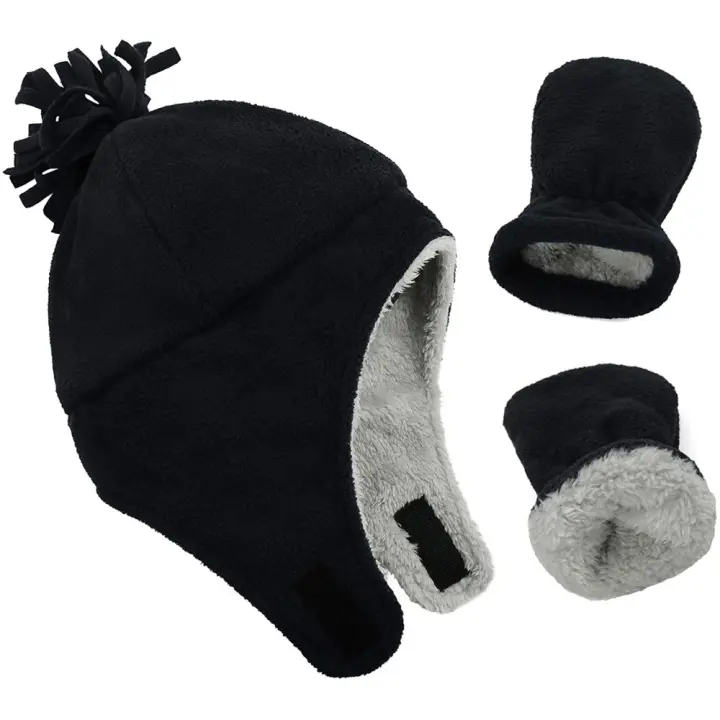 Conjunto de gorros y guantes de invierno para bebé y niño, gorro Polar cálido con orejeras - 1