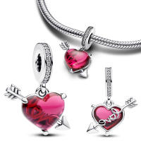 Colgante Brillante de Arrow de Murano de Vidrio Rojo Joyería de San Valentín de Plata Esterlina 925 con Cuentas de Zirconia Cúbica - details 3
