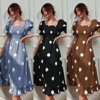 NOVEDAD DE VERANO 2025 vestido de manga corta con volantes y cuello redondo de lunares para mujer - details 0
