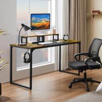 Mesa Escritorio con Soporte Monitor Mesa de Ordenador de Estilo Industrial Mesa Oficina Estudio con 2 Ojales para Cables/Gancho Marrón Rústico 140x60x89cm - details 1