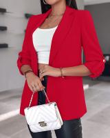 Chaqueta elegante de manga larga para mujer, traje de Color sólido, cuello, otoño - details 3