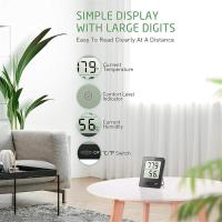 Termómetro de ambiente, mini medidor de humedad, termómetro higrómetro negro, blanco y naranja con pantalla LCD transparente e íconos de cara - details 1