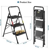 3 Escalones, Capacidad de 272KG con Pedales Antideslizantes Anchos, Taburete Escaleras de Mano de Acero, Manubrio de Esponja, Uso en Interiores y Exteriores, Negro - details 1