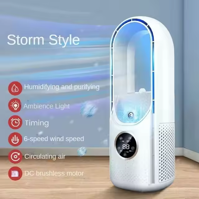 Enfriador de aire USB portátil, ventilador eléctrico sin aspas, temporizador silencioso de 6 velocidades, ventilador de refrigeración, humidificador, ventilador de aire acondicionado - 1