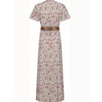 Vestido Maxi Floral Elegante con Cuello en V - Estilo Chic de Verano con Cinturón, Tela Tejida Durable y de Fácil Mantenimiento - details 16