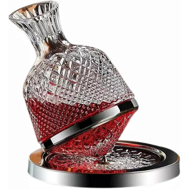 Decantador de Whisky/Vino de Cristal Giratorio 360° 1.5L y 2 Copas Estuche Regalo Premium para Catadores y Día del Padre - 1