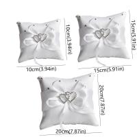 Almohada romántica para anillo de boda, almohada europea con diamantes de imitación brillantes, doble corazón, portador de anillo, cojín cuadrado con lazo - details 0