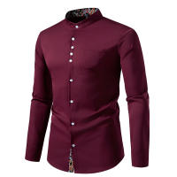 Camisas de vestir con cuello Henry para hombre, camisa de manga larga con contraste informal, esmoquin de negocios para boda y oficina, nueva moda - details 2