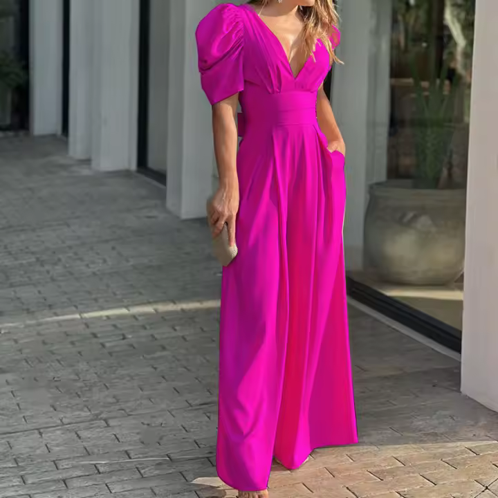 Mono elegante de manga corta para mujer, moda de verano, pierna ancha - 1