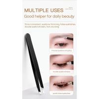 Pinzas para cejas negras de acero inoxidable con herramientas de belleza para cejas inclinadas y planas y depilación incorporada - details 3