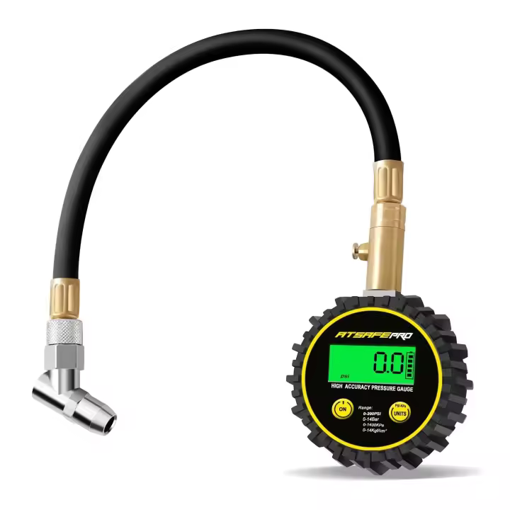 ATsafepro Neumático 200 PSI con Manguera Flexible y Pantalla LCD Retroiluminada Manómetro Digital para Coche Camión SUV - 1
