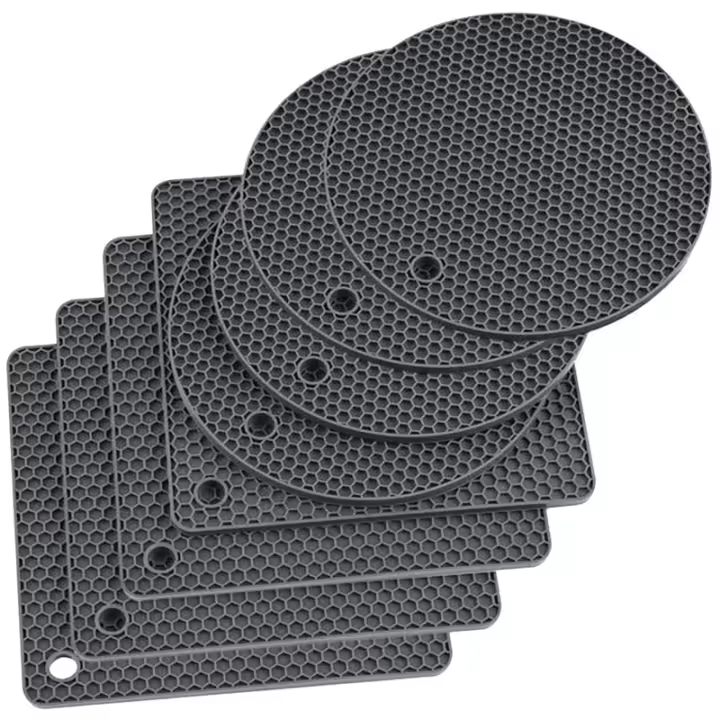 Tapetes de silicona gris oscuro, almohadillas para ollas, soportes para ollas resistentes al calor, antideslizantes, fáciles de lavar y secar, 8 paquetes - 1