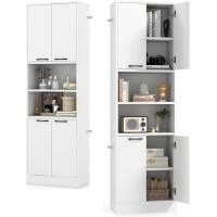 Aparador de Cocina con 2 Armarios con Puertas y Estantes Abiertos, Armario Alto de 6 Niveles con Dispositivo Antivuelco, Mueble de Almacenamiento para Salón, 56 x 30 x 190 cm (Blanco) - details 0