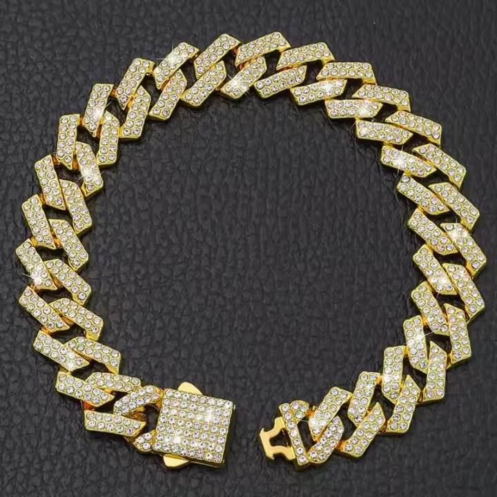 mascotas con perros y gatos 15MM, joyería, diamantes cubanos, Collar cadena de Metal para caminar - 1
