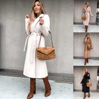 Chaqueta de lana elegante para mujer, Color sólido, manga larga, con vendaje, moda de invierno 2022 - details 1
