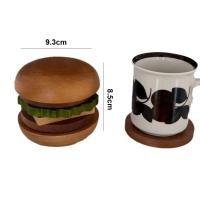 Bandeja de Té en Forma de Hamburguesa 6 Unidades, 6 en 1, Posavasos de Madera Maciza, Mesa, Magdalenas, Aperitivos, Postres, Almohadillas Antideslizantes, Aislamiento para Hamburguesas - details 1