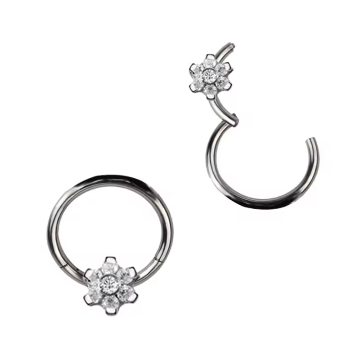 G23 titanium segmento con bisagras anillos flor cz pierc nariz labial labret cartílago tragus de La Oreja daith hélice aro piercings joyas de cuerpo - 1