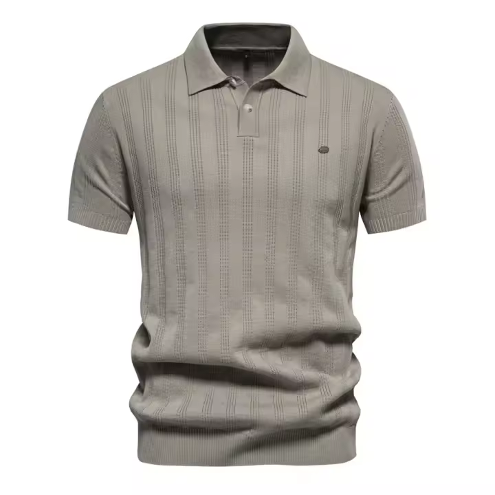 polos hombre manga corta ropa hombre día del padre 2025 Nuevo Polo de punto acanalado de verano para hombres Polo texturizado de calidad de marca transpirable y fresco para hombre - 1