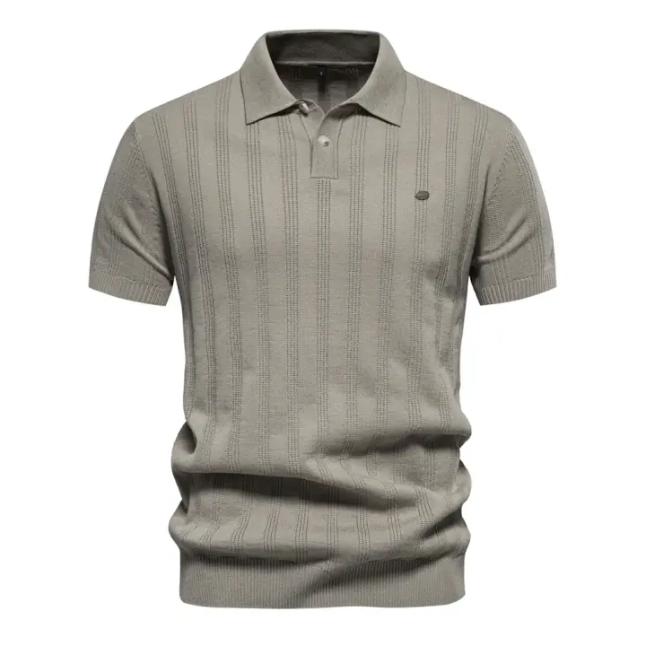 polos hombre manga corta ropa hombre día del padre 2025 Nuevo Polo de punto acanalado de verano para hombres Polo texturizado de calidad de marca transpirable y fresco para hombre - 1
