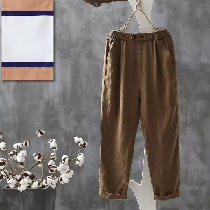 Pantalones de mujer de lino y algodón pantalones hasta el tobillo elásticos casuales sueltos primavera / verano - 1