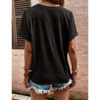 Camisa de manga corta para mujer, moda de verano de algodón y lino, blusa elegante de cuello en v, camiseta sólida suelta, tops Casuales - details 4