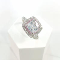 Anillo cuadrado de princesa, Piedra Rosa y blanca, chapado en oro blanco, joyería de moda, accesorios de compromiso de boda - details 2