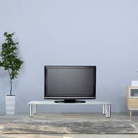 relaxdays Mueble TV de Cristal, Mesa Televisión, Vidrio y Metal, 100 x 35 x 17 cm, Blanco y Plateado - details 2