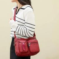 Bolso cruzado de cuero suave para mujer, bolsa de hombro impermeable con múltiples bolsillos - details 4