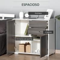 2 Puertas 2 Cajones Marco Blanco Brillante Estante Ajustable Apertura a Presión Almacenamiento Dormitorio 79x36x74 cm Gris - details 6