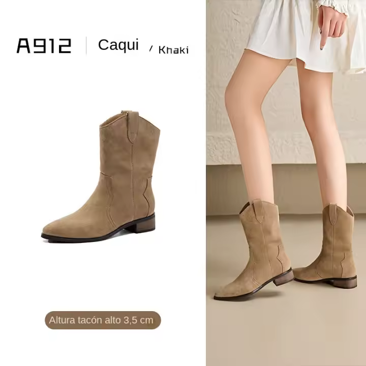 Botas de caballero marrones vintage, botas vaqueras occidentales puntiagudas y delgadas con tacón grueso. - 1