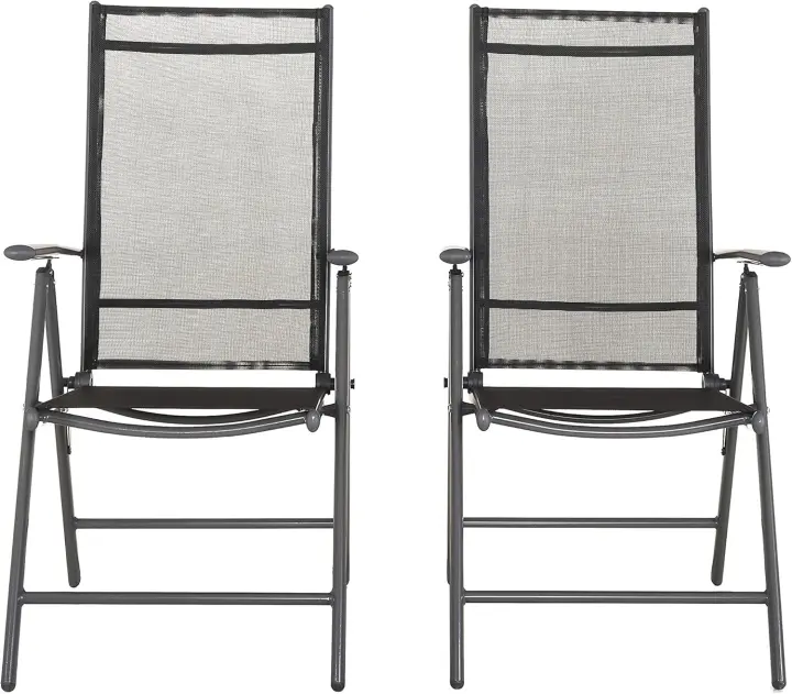 plegable de aluminio con respaldo alto reclinable con 7 posiciones, Carbón y Negro Transparente set de 2 - 1
