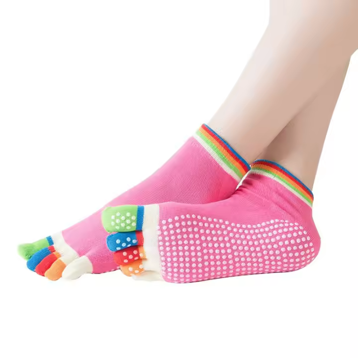 Calcetines de Yoga antideslizantes para mujer, medias de cinco dedos, sin espalda, algodón, silicona, 5 dedos, Ballet, gimnasio, Invierno - 1