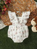 Ropa linda de verano para bebé y niña, mono floral con mangas con volantes, conjunto de mameluco (sin diadema) - details 1