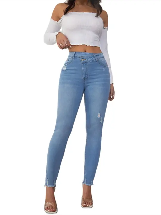 Vaqueros de cintura alta para mujer, corte ajustado, moda única 2025 - 1