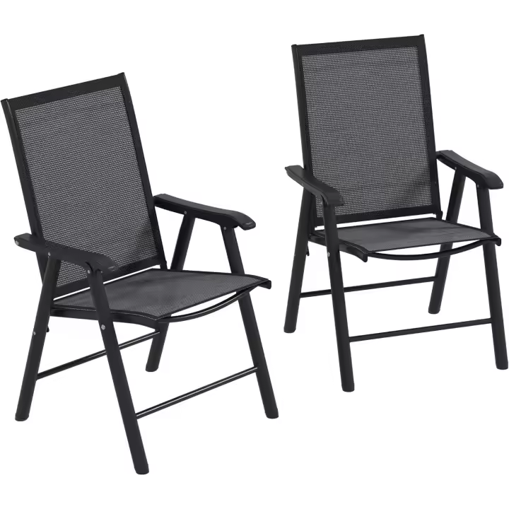 Juego de 2 Sillas de Camping Plegables Sillas Plegables de Jardín Exterior Acolchadas en Malla con Marco de Acero y Reposabrazos Carga 110 kg para Terraza Playa 58x64x94 cm Gris Oscuro - 1