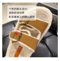 Otoño e invierno de gran tamaño, suela gruesa, correa de una palabra, zapatillas de lana de cordero engrosadas de terciopelo, zapatos térmicos, zapatillas con doble hebilla - details 15