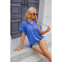 BUNO-2025 Camiseta de manga corta para mujer, Tops con capucha, botones sólidos, cordones, Verano - details 44