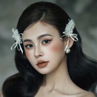 1 par de pinzas para el pelo de novia con estilo coreano, cuentas de perlas blancas, horquilla para novia, tocado de boda con borlas hecho a mano, accesorios para novia - details 14