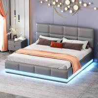 Cama de Almohada Tapizada 160 x 200cm LED, Rejilla Metálica, Caja de Cama, Doble Cama con Soporte de Cabeza Ajustable y Espacio de Almacenamiento Hidráulico Gris (Sin Colchón) - details 15