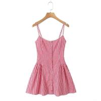 Nueva ropa de mujer, vestido de tirantes con apertura y cierre de botones a cuadros de moda de diseño francés europeo y americano - details 3