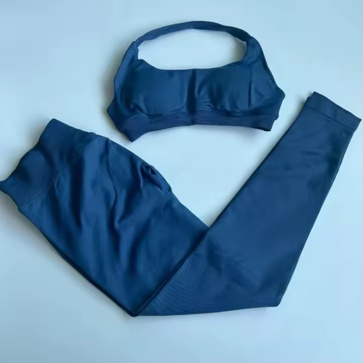 Conjunto de Yoga Sin Costuras Top con Sujetador Camisola Traje Deportivo de Cintura Alta - 1