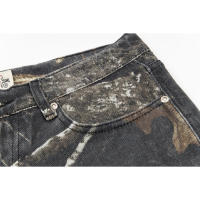 Pantalones capri para hombre con diamantes cortados en llamas de moda superior en 2025, pantalones vaqueros casuales de hip-hop para parejas, pantalones cortos lavados de calle americana para deportes de verano al aire libre - details 4