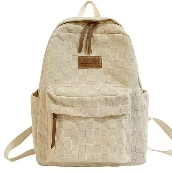 Mochila Escolar de Alta Gama para Niñas Paquete Grande de Nylon con Estilo a Cuadros - 1