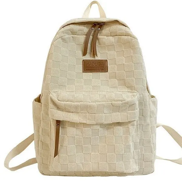 Mochila Escolar de Alta Gama para Niñas Paquete Grande de Nylon con Estilo a Cuadros - 1