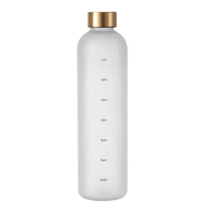 Botella de agua de 1l con marcador de tiempo, 32 OZ, motivacional, reutilizable, Fitness, deportes, a prueba de fugas, plástico esmerilado, blanco - 1