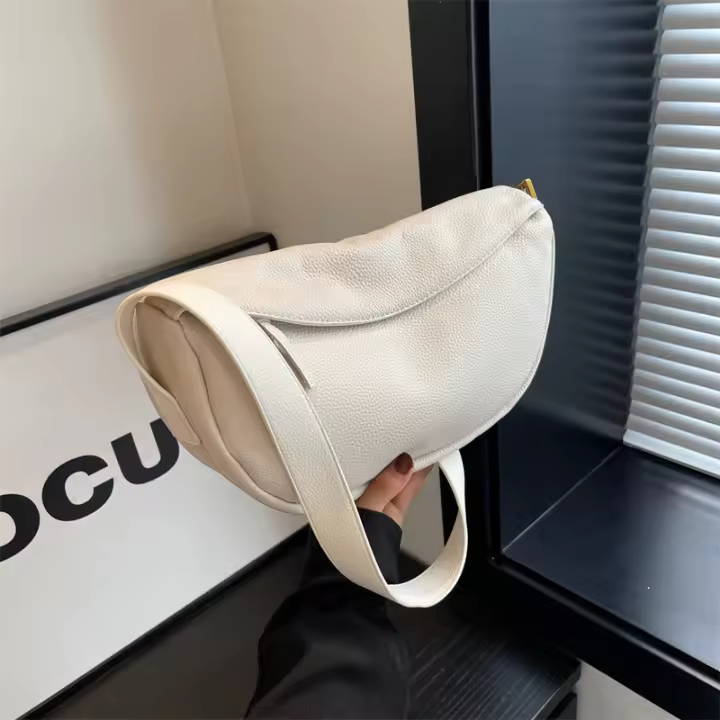 Bolso de mano de piel auténtica de grano superior para mujer - Bolso de hombro y bandolera convertible con correa ajustable, cierre de cremallera - 1