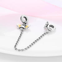 Abalorio de pulsera DIY en plata de ley de Color mágico con cuentas de cadena de seguridad de abeja para joyería de cumpleaños de mujer - details 17