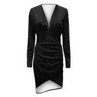 Elegante Vestido de Terciopelo para Midi Cuello en V, Manga Larga, Estampado de Cocodrilo, Abierto en la Pierna Ideal para Fiesta Nocturna y Banquete - details 6