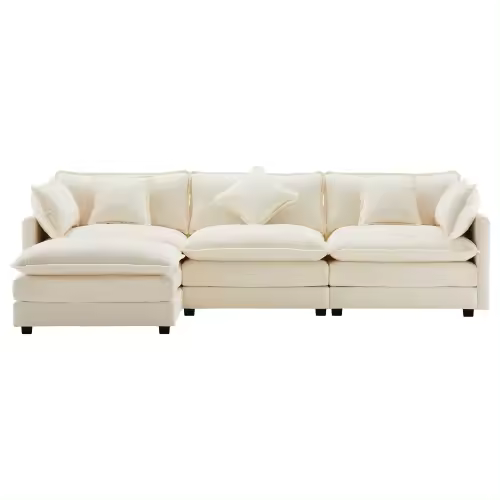 Sofá de Chenilla Tres Plazas Mueble de Ropa de Esquina con Descansabrazos - 1